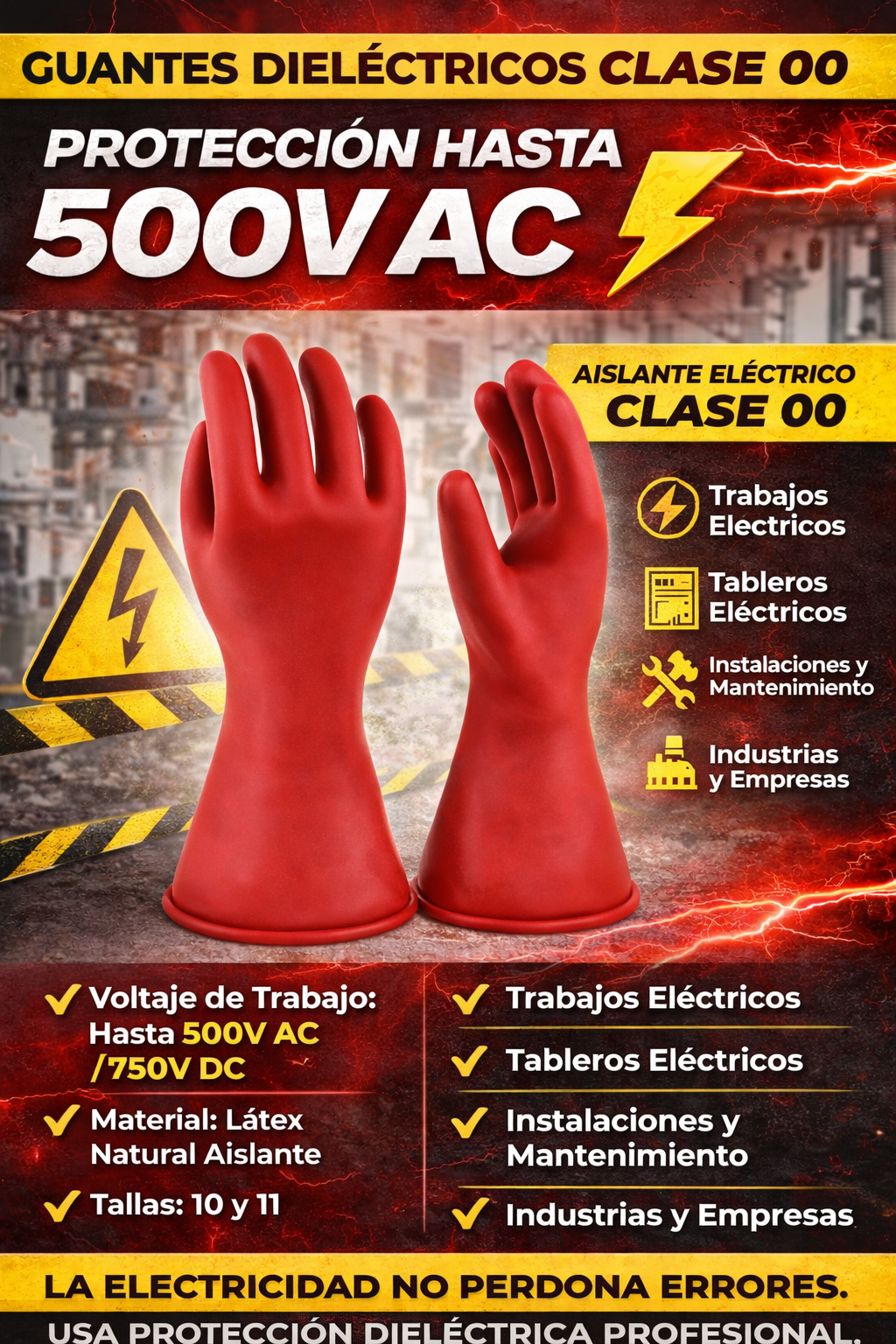 Guantes Dieléctricos Clase 00 500V AC | Guantes Aislantes para Electricistas Certificados