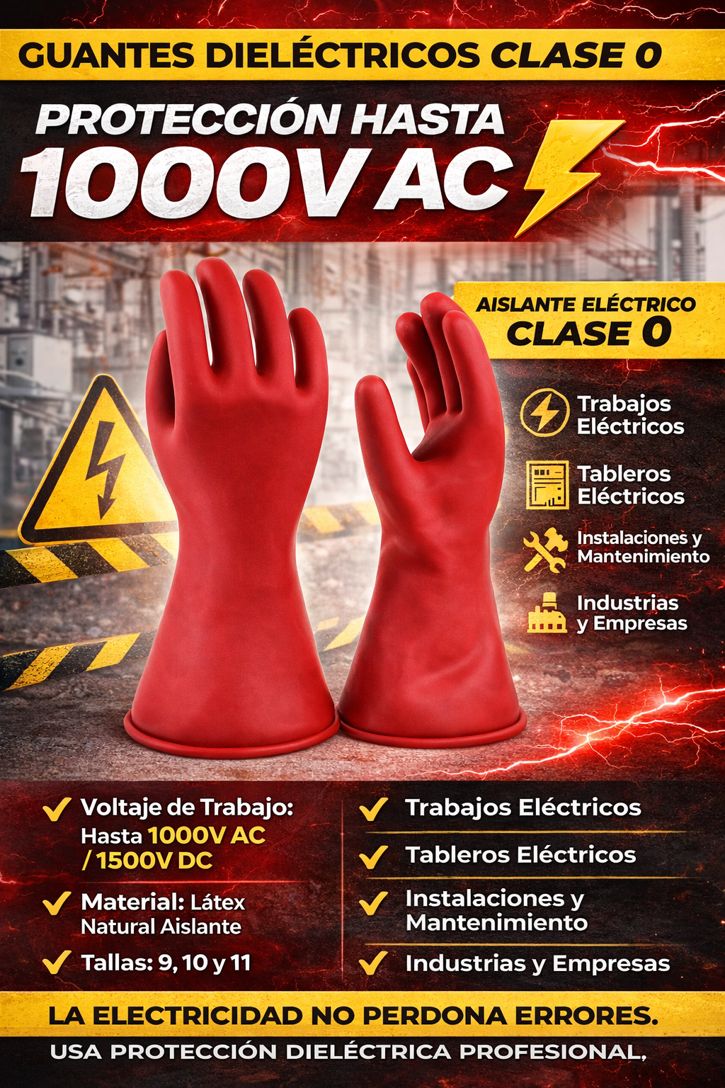 Guantes Dieléctricos Clase 0 1000V | Guantes Aislantes para Electricistas Certificados
