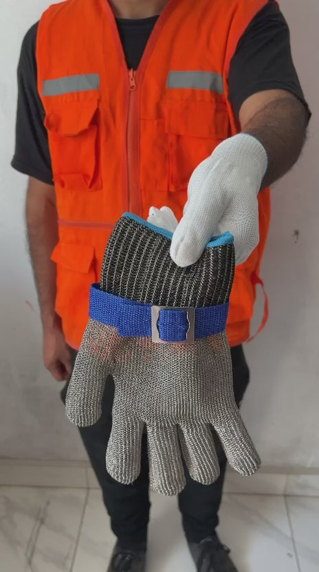 Guante Anticorte de Malla de Acero Inoxidable Nivel 9 | Guante de Seguridad Industrial Certificado